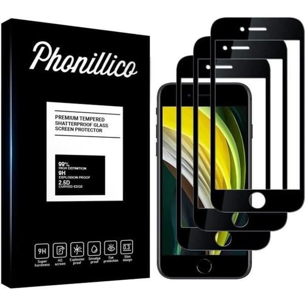 Härdat Glas - Phonillico® - iPhone SE 2020 - Paket med 3 - Transparent - Svart Kant - Repåterståndig