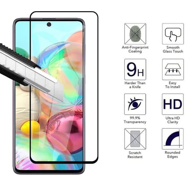 Härdat Glas - Phonillico® - Samsung Galaxy A71 - Pack om 2 - Svart Kantskydd - Repbeständig
