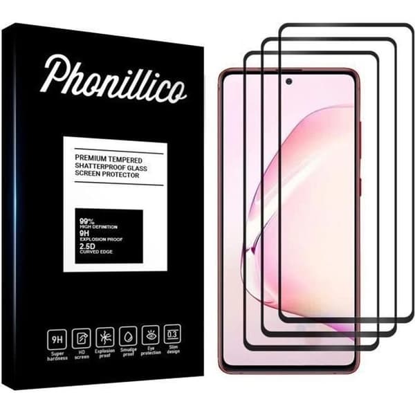 Härdat glas för Samsung Galaxy NOTE 10 LITE [Pack 3] Transparent heltäckande Film Svart kant Skärm skydd Phonillico®