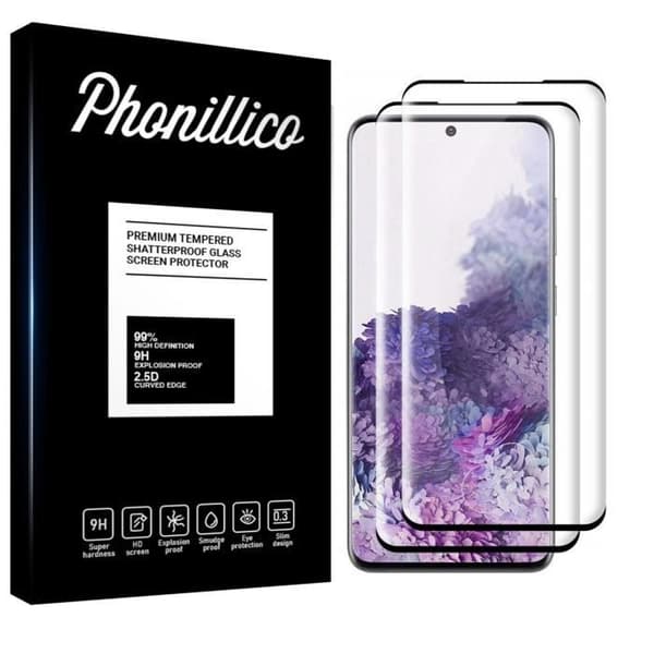 Skyddfilm - Phonillico® - Samsung Galaxy S20 - Pack om 2 - Härdat glas - Svart kant