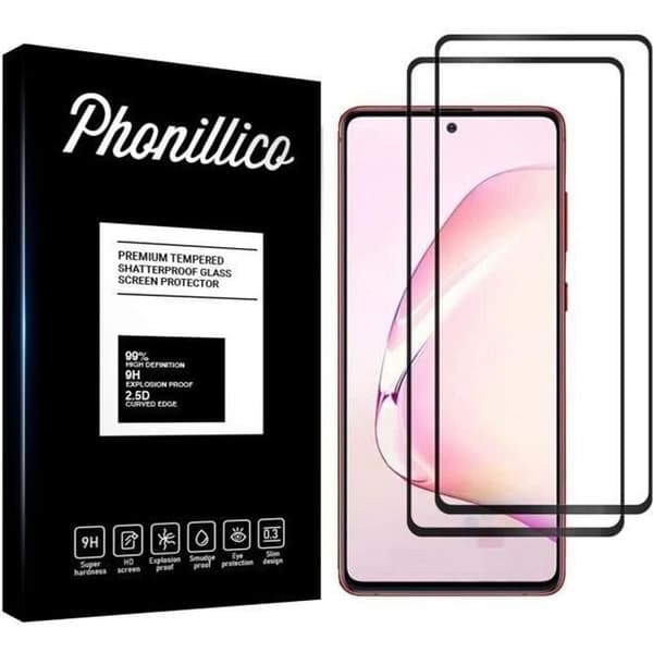 Härdat Glas - Phonillico® - Samsung Galaxy NOTE 10 LITE - Pack om 2 - Svart Kant - Repfri