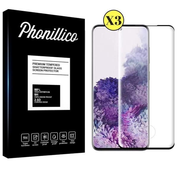 Härdat Glas - Phonillico® - Samsung Galaxy S20 - 3-pack - Svart Kant - Repfria