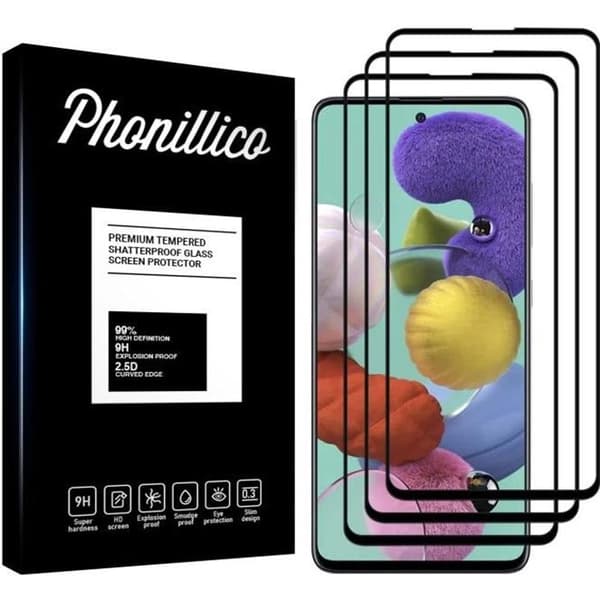 Härdat Glas - Phonillico® - Samsung Galaxy A51 - Paket med 3 - Transparent - Svart Kant