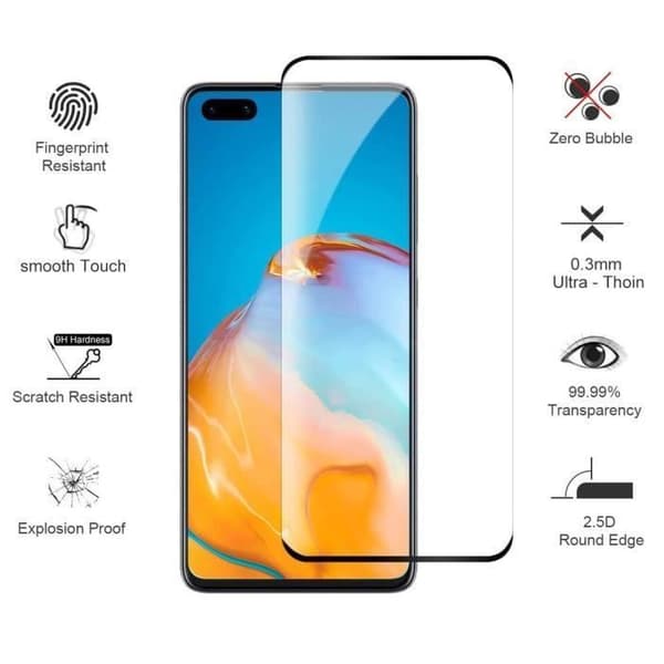 Skyddfilm - Phonillico - Huawei P40 PRO - Härdat glas - Paket med 2 - Svart kant
