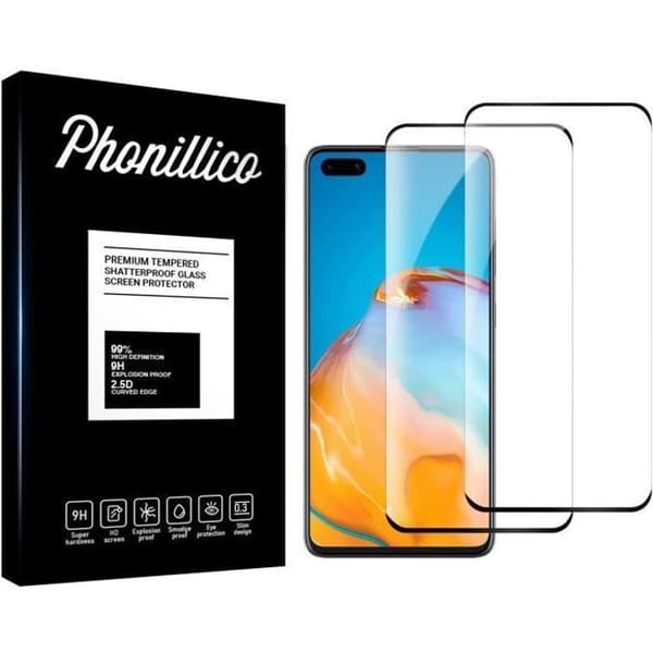 Skyddfilm - Phonillico - Huawei P40 PRO - Härdat glas - Paket med 2 - Svart kant