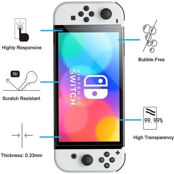 Härdat Glas för Nintendo Switch OLED [Pack 2] Skyddande Skärmföljd Phonillico®