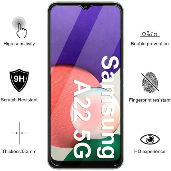 Härdat Glas för Samsung A22 5G [Pack 2] Skärmskydd Phonillico®