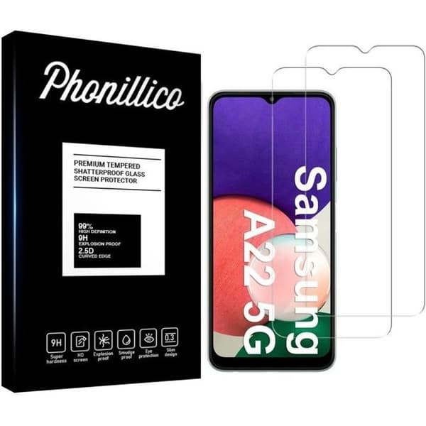 Härdat Glas för Samsung A22 5G [Pack 2] Skärmskydd Phonillico®
