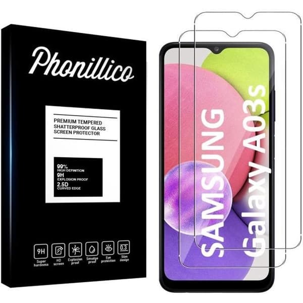 Härdat glas för Samsung A03S [Pack 2] Skärmskydd Phonillico®