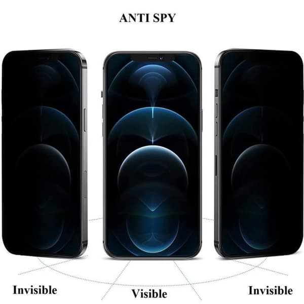 Härdat Glas för iPhone 13 - iPhone 13 PRO (6,1") [Pack 2] Svart Antispion Film Skärmskydd Phonillico®