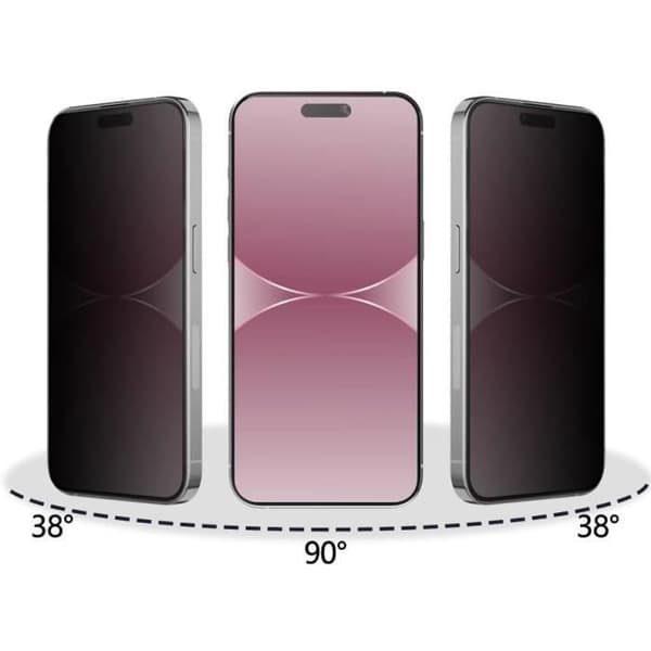Härdat glas för iPhone 15 [Pack 2] Svart antispionfilm Skyddsglas Phonillico®