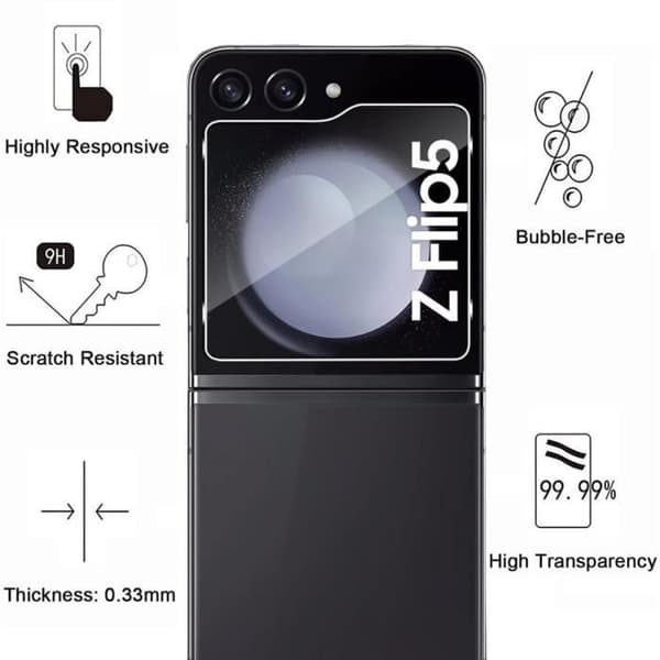 Skydd för skärm och kamera för Samsung Galaxy Z FLIP 5 [Pack 2] Motståndskraftig, rep-beständig, ultratunn Phonillico®