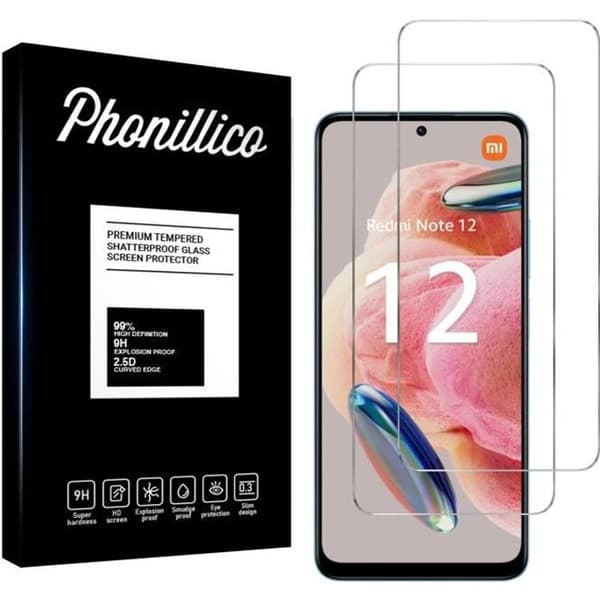Härdat Glas för Xiaomi Redmi Note 12 4G [Pack 2] Skärmskydd Film Phonillico®
