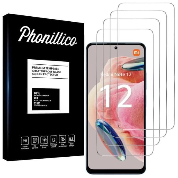 Härdat Glas för Xiaomi Redmi Note 12 4G [Pack 4] Skärmskydd Film Phonillico®