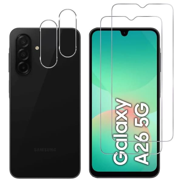 Härdat Glas - Phonillico® - Samsung Galaxy A26 5G - Pack 2 - Skärm- och Kameraskydd - Repellerande