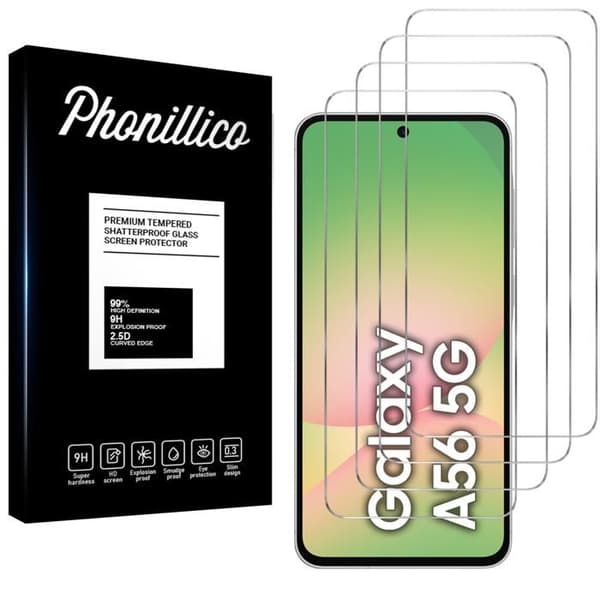 Härdat Glas - Phonillico® - Samsung Galaxy A56 5G - Paketering av 4 - Repåstandig - Transparent