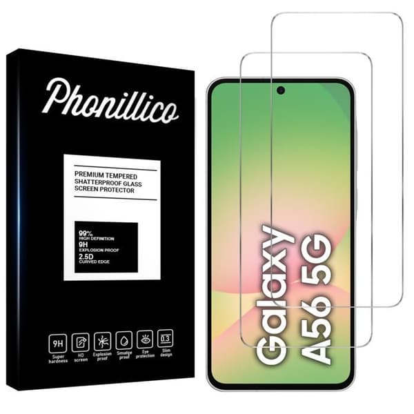 Härdat Glas - Phonillico® - Samsung Galaxy A56 5G - Paket 2 - Repellerande mot repor - Skärmskydd