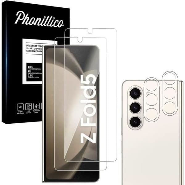 Härdat glas för Samsung Galaxy Z FOLD 5 och kameraskydd [Pack 2] skyddsglas Phonillico®