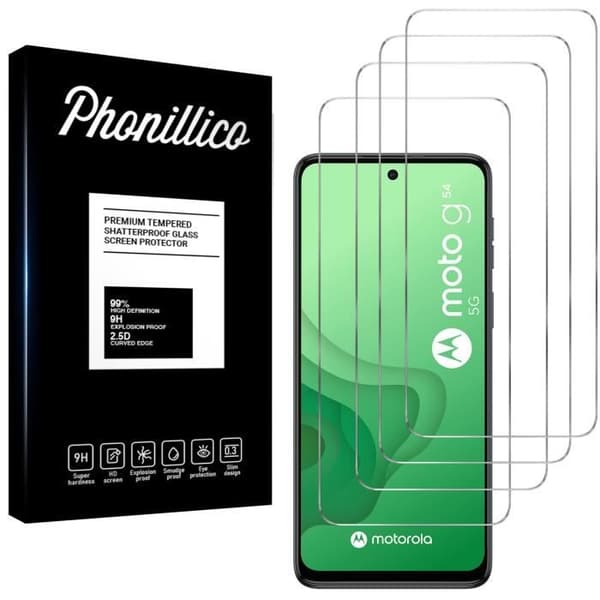 Skärmskydd - Phonillico - Motorola Moto G54 - Paket med 4 - Härdat glas - Repfritt