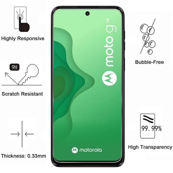 Film av skydd för skärm - Phonillico - Motorola Moto G14 - Härdat glas - Paket med 2 - Repbeständig