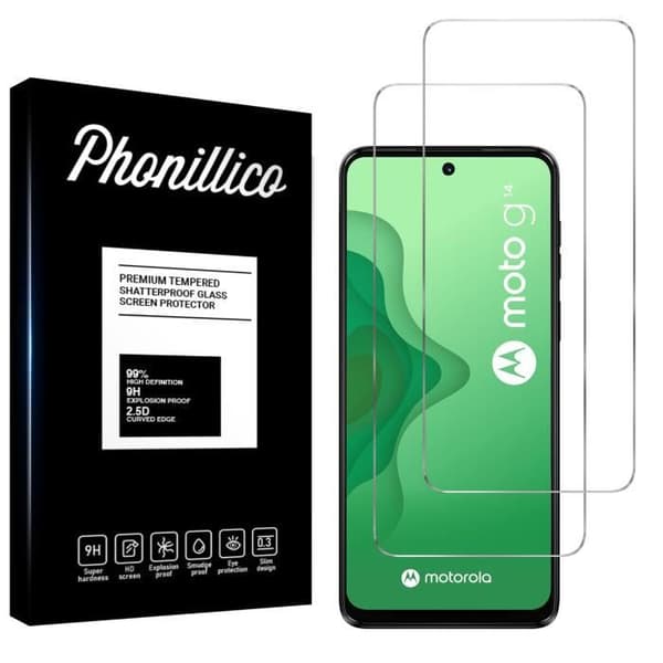 Film av skydd för skärm - Phonillico - Motorola Moto G14 - Härdat glas - Paket med 2 - Repbeständig