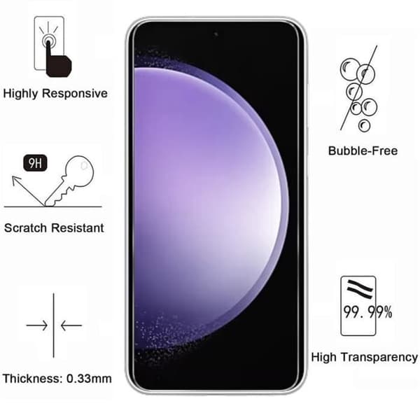 Filmer av härdat glas för Samsung Galaxy S23 FE [Pack 2] Skärmskydd Phonillico®