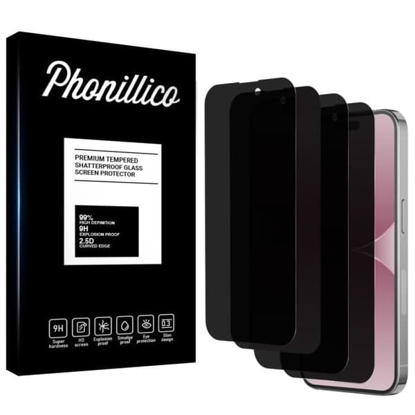 Härdat Glas för iPhone 15 - iPhone 15 PRO [Pack 4] Svart Anti-Spion Film Skärm skydd Phonillico®