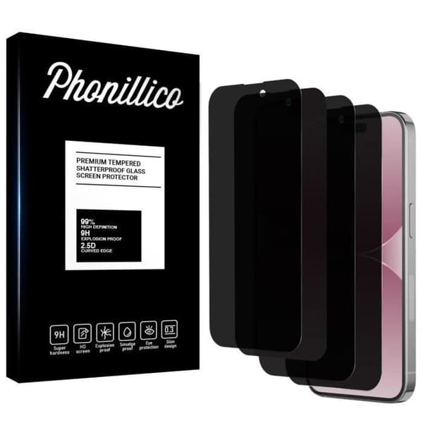 Film avskärmad mot spioner för iPhone 15 PRO MAX [Pack 4] Svart skärmskydd Phonillico®