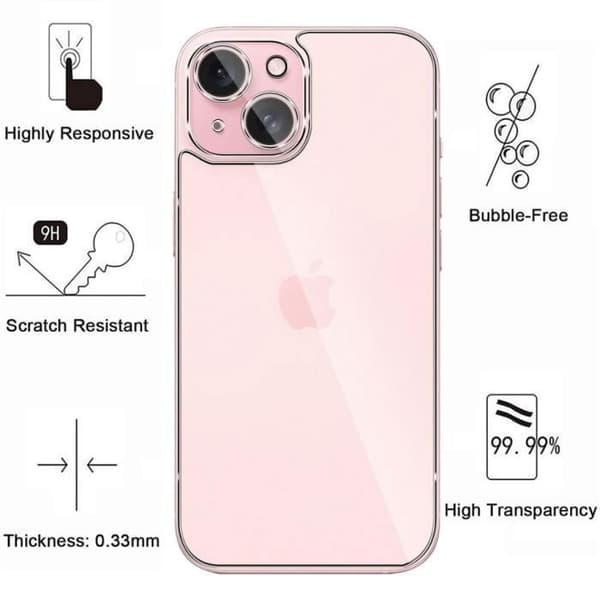 Skärmskydd och baksida - Phonillico - iPhone 15 - Paket 2 - Härdat glas - Rep-resistent