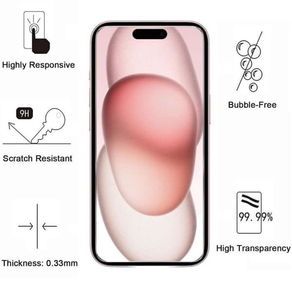 Skärmskydd och baksida - Phonillico - iPhone 15 - Paket 2 - Härdat glas - Rep-resistent