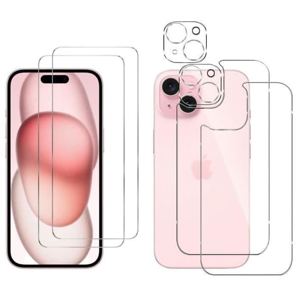Skärmskydd och baksida - Phonillico - iPhone 15 - Paket 2 - Härdat glas - Rep-resistent