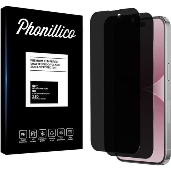 Film Härdat Glas Anti Spion för iPhone 15 PLUS [Paket 2] Svart Skärmskydd Phonillico®