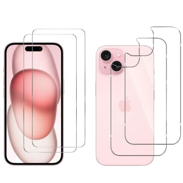 Skyddfilm - Phonillico® - iPhone 15 - Paket 2 - Härdat glas - Rep-resistant