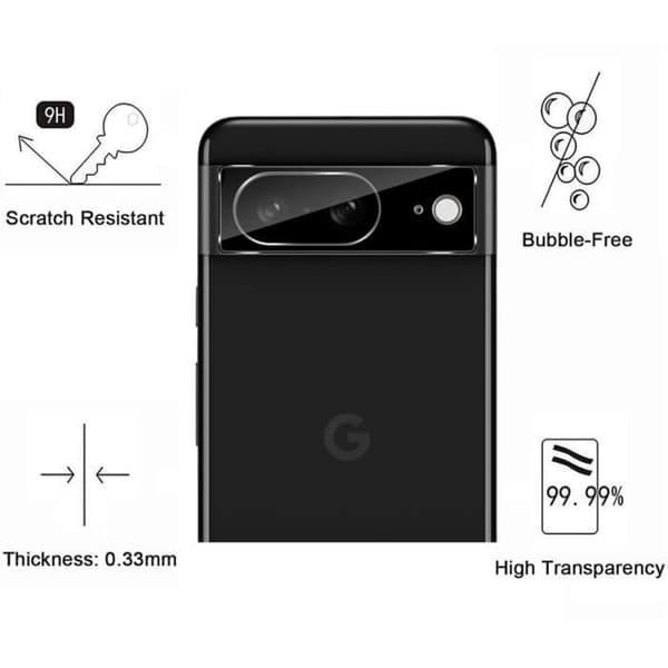 Skyddskamera - Phonillico® - Google Pixel 8 - Paket med 2 - Härdat glas - Represistent