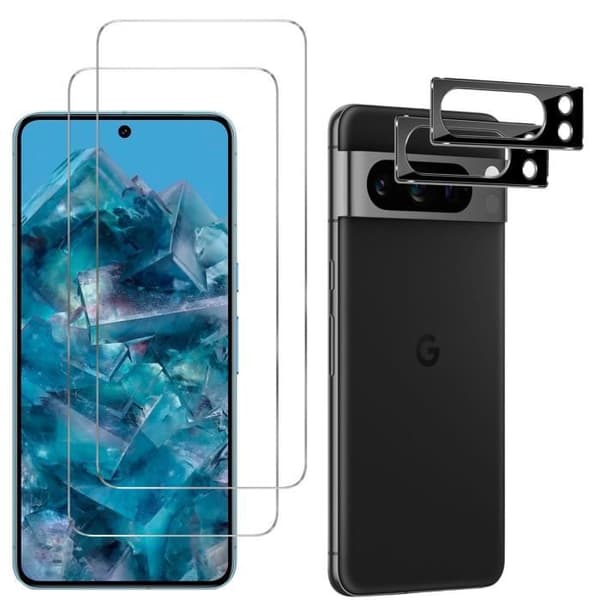 Härdat Glas - Phonillico - Google Pixel 8 PRO - Pack 2 - Skärm- och Kameraskydd - Rep resistant
