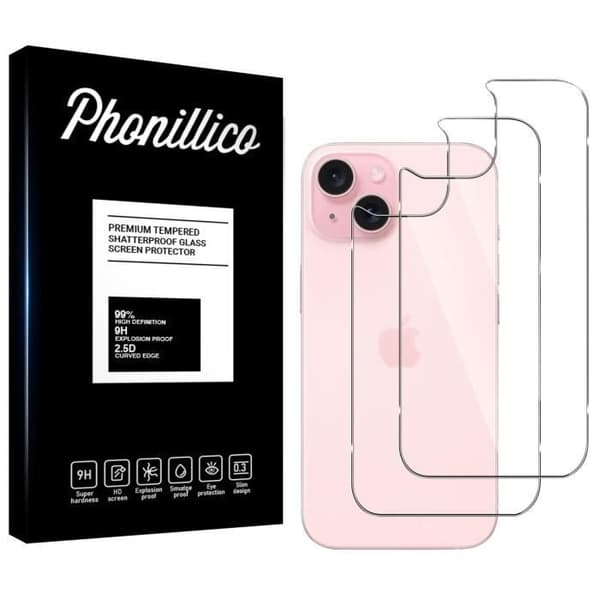 Filmm för härdat glas bak till iPhone 15 [Pack 2] Skyddsglas Phonillico®