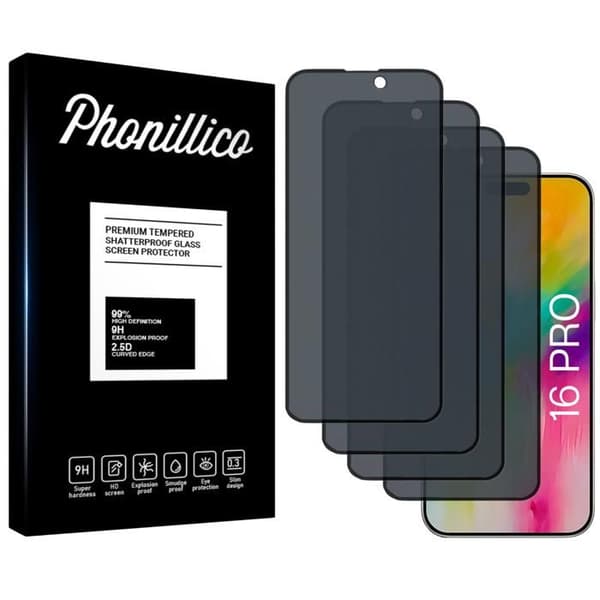 Skärmskydd - Phonillico® - iPhone 16 PRO - Härdat glas - Paket med 4 - Antispion
