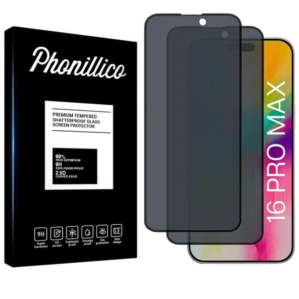Skärmskydd - Phonillico® - iPhone 16 PRO MAX - Härdat glas - 2-pack - Antispion