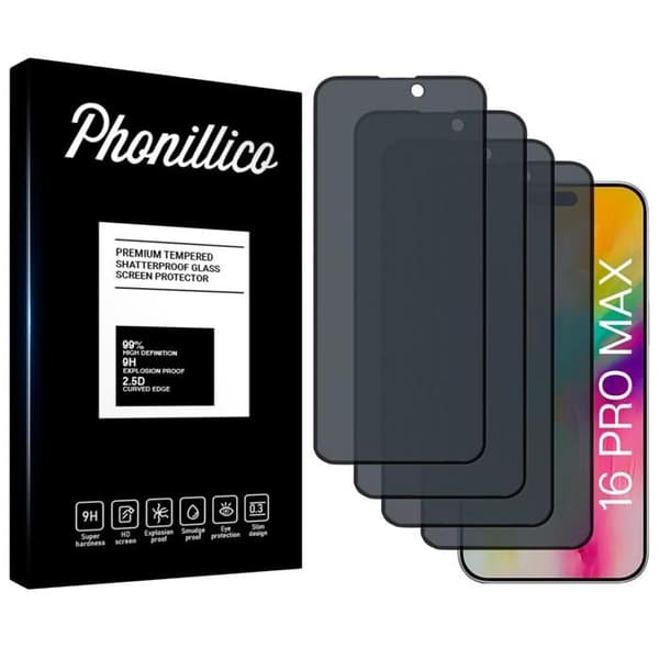 Skärmskydd - Phonillico® - iPhone 16 PRO MAX - Härdat glas - Pack om 4 - Antispy
