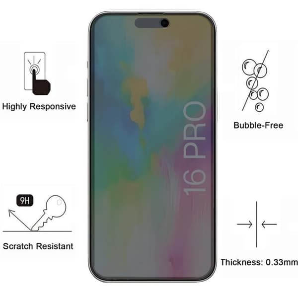 Skärmskydd - Phonillico® - iPhone 16 PRO - Härdat glas - Pack om 2 - Anti-spion