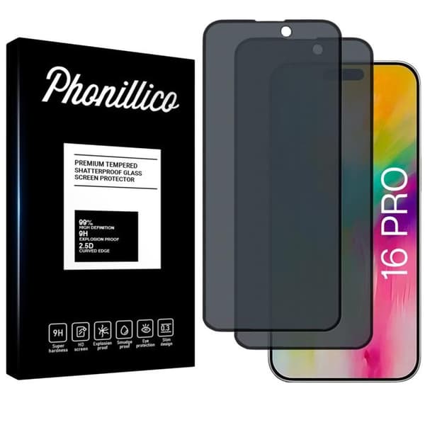 Skärmskydd - Phonillico® - iPhone 16 PRO - Härdat glas - Pack om 2 - Anti-spion