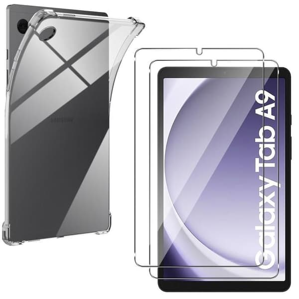 Coque + 2 Dämpade Glas - Phonillico - Samsung Galaxy Tab A9 2023 - Stötsäker - Silikon - Transparent