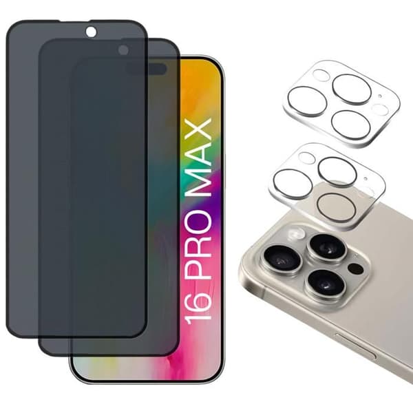 Härdat glas - Phonillico - iPhone 16 PRO MAX - Anti-spion - Pack 2 - Repellerande mot repor