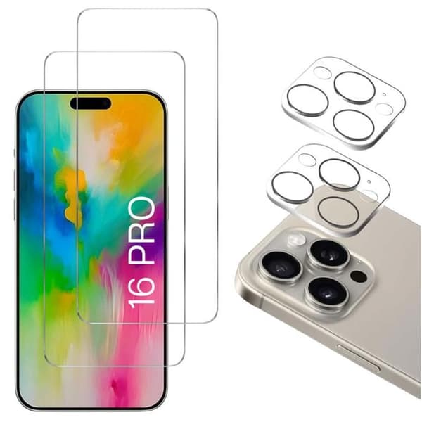 Härdat Glas - Phonillico® - iPhone 16 PRO - Paket 2 - Skärm Skydd - Kameraskydd
