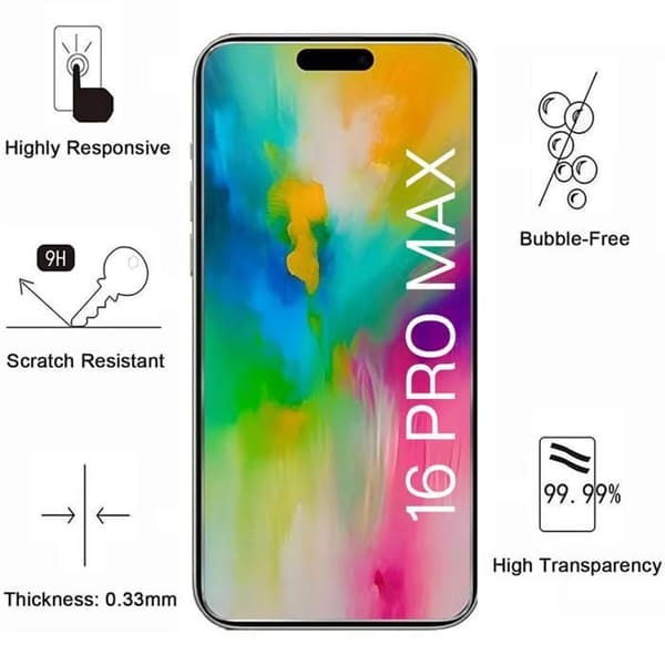 Härdat Glas - Phonillico® - iPhone 16 PRO MAX - Pack 2 - Skärmskydd - Kameraskydd