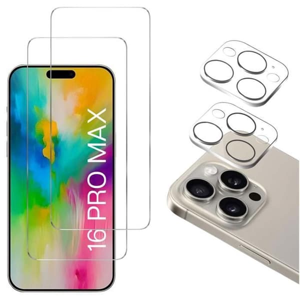 Härdat Glas - Phonillico® - iPhone 16 PRO MAX - Pack 2 - Skärmskydd - Kameraskydd