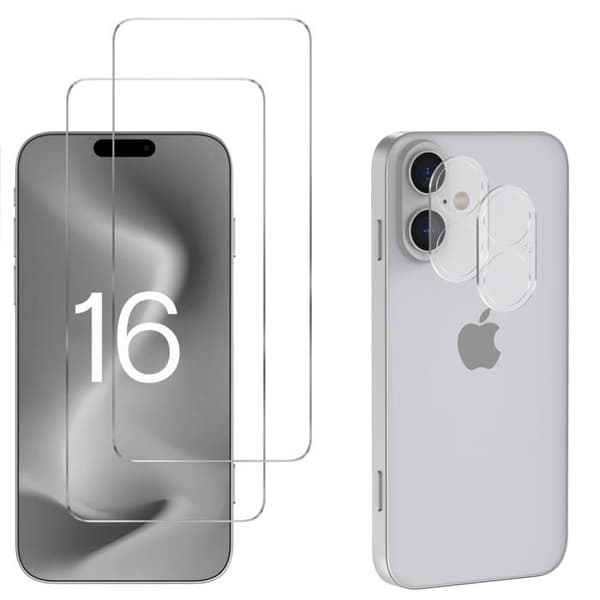Härdat Glas - Phonillico® - iPhone 16 - Pack 2 - Skärmskydd - Kameraskydd