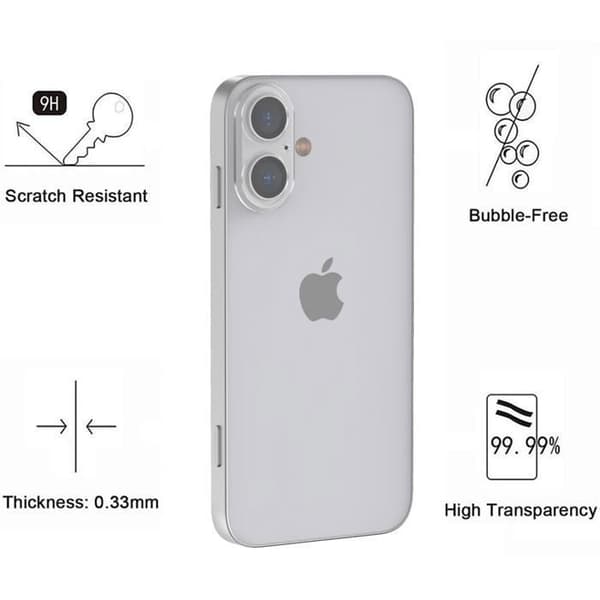 Skyddskamera - Phonillico® - iPhone 16 / 16 Plus - Härdat glas - Paket med 2 - Rep resistant