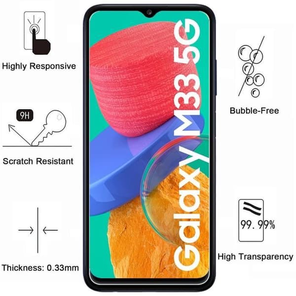 Härdat glas för Samsung Galaxy M33 5G [Pack 2] Skydd av skärmfönster Phonillico®