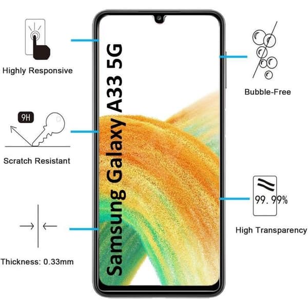Härdat Glas för Samsung Galaxy A33 5G [Pack 2] Skyddande Skärmfilm Phonillico®